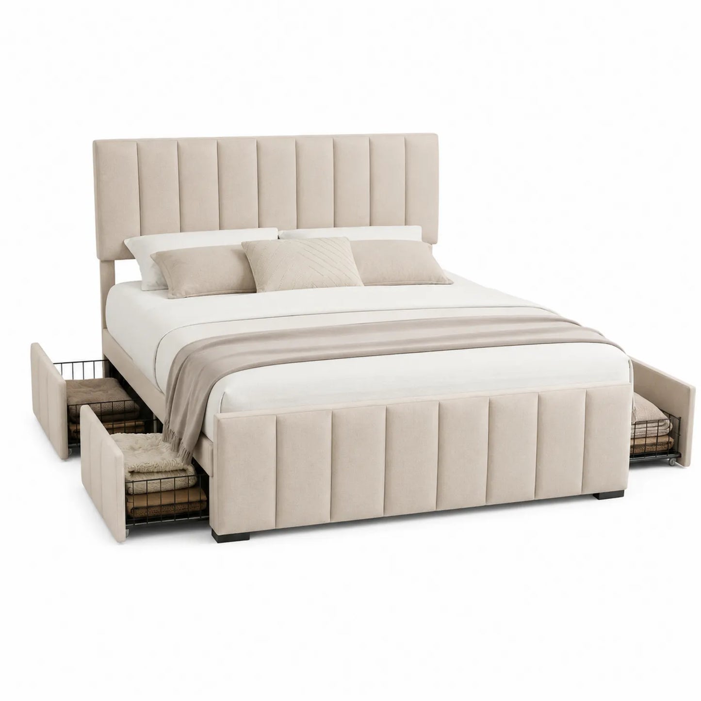 Polsterbett mit Stauraum 180x200 cm Beige