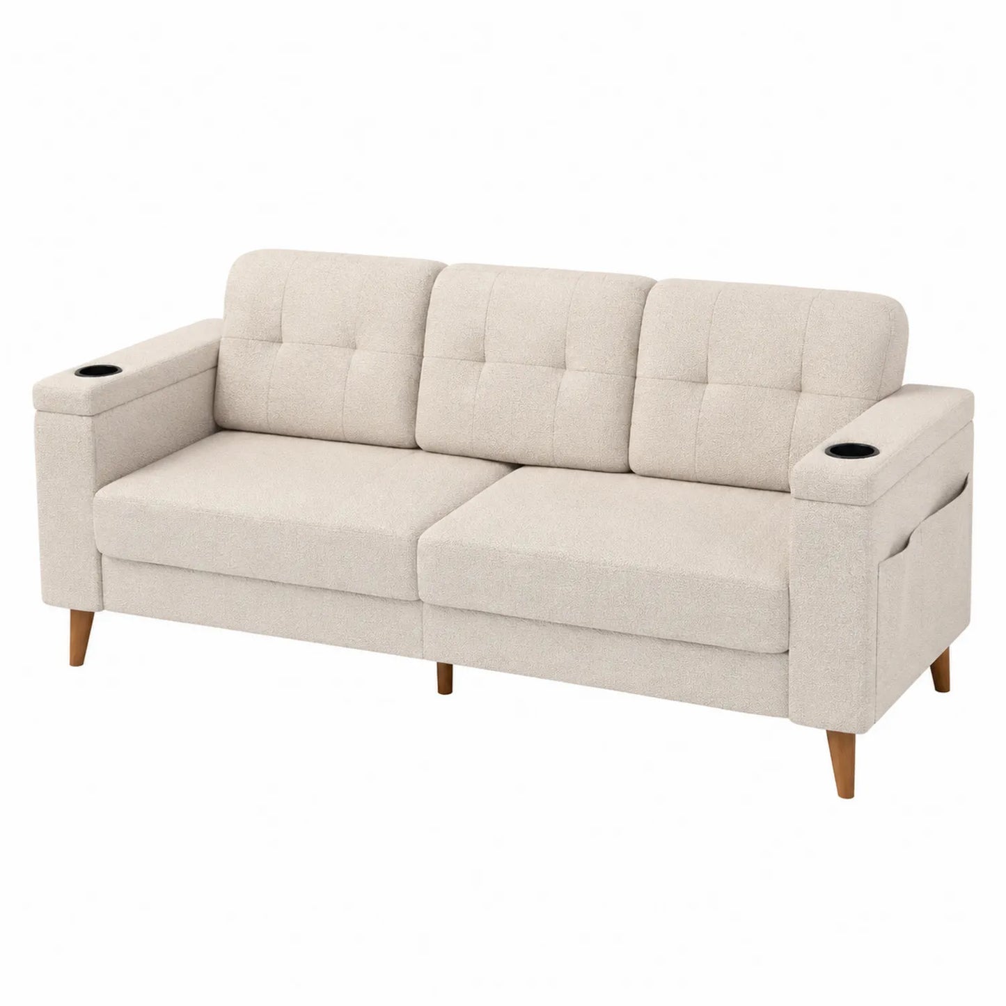 Dreier-Sofa aus Stoff mit Getränkehalter Beige