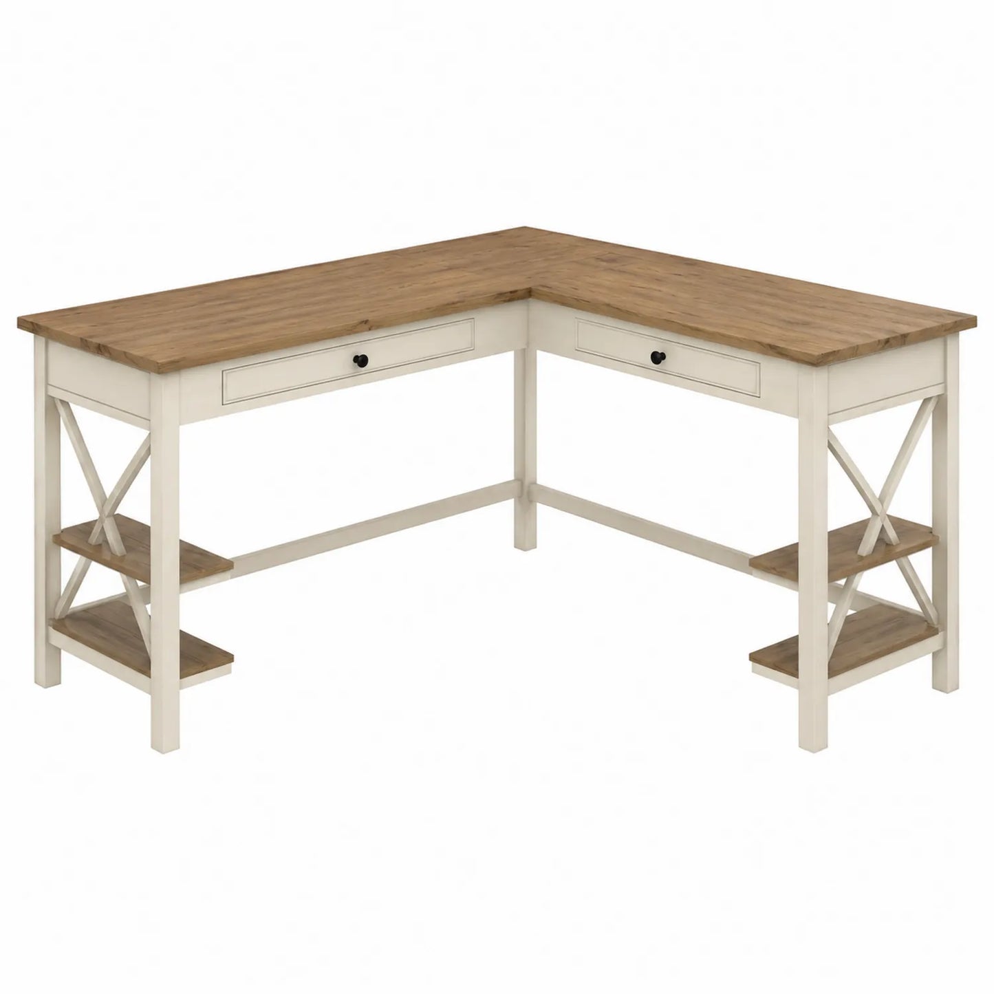 Eckschreibtisch L-förmig Massivholz und Weiß 150x150x75 cm