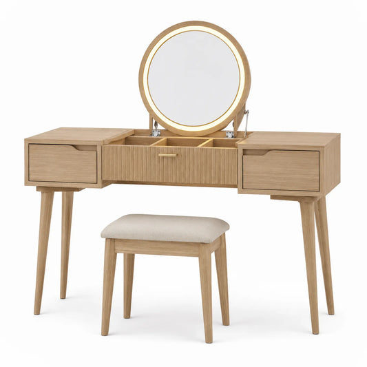 Schminktisch-Set aus Holz mit Spiegel und Hocker