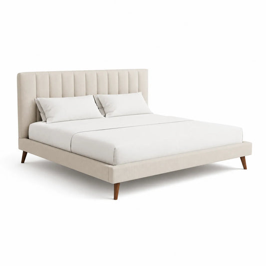 Polsterbett Stoff Beige 200x180 cm Holzfüße