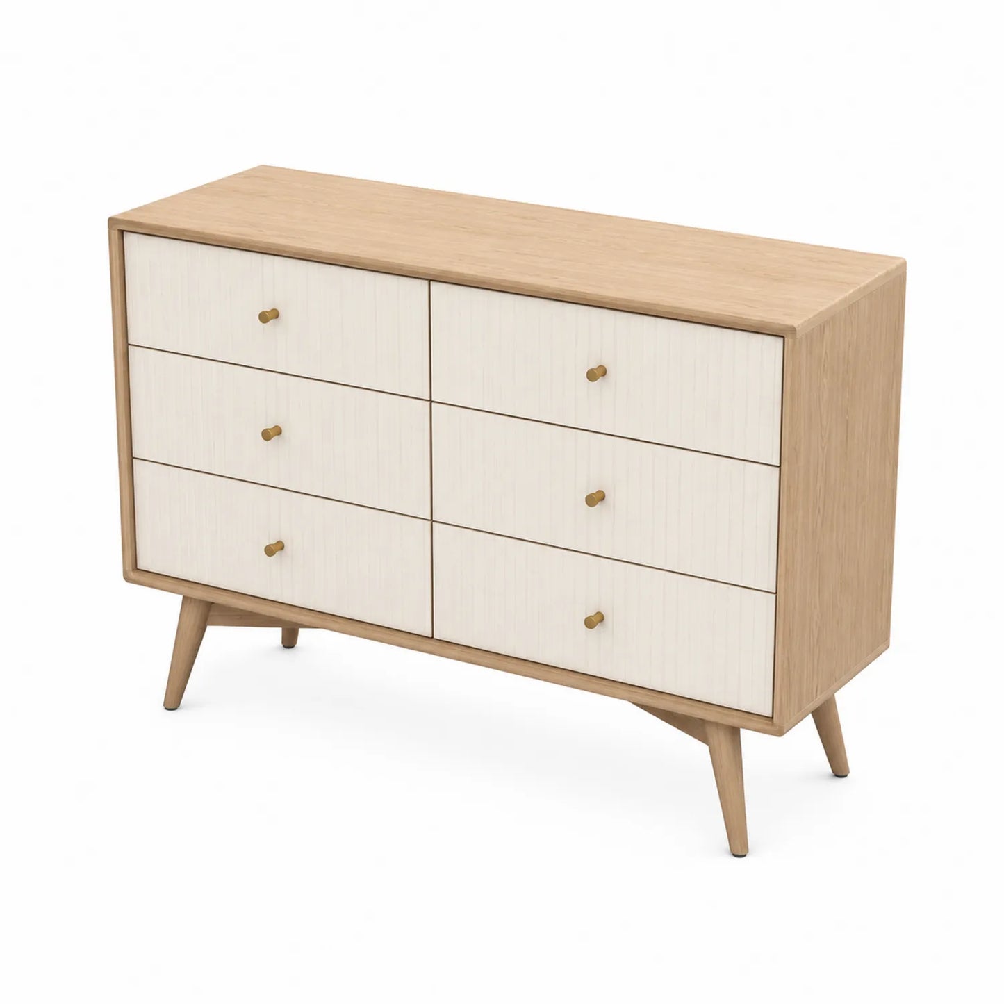 Eichenholz und MDF Kommode mit 6 Schubladen Natur/Weiß