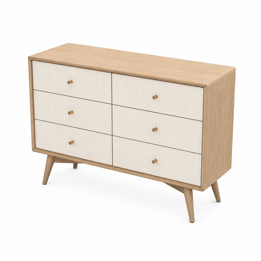 Eichenholz und MDF Kommode mit 6 Schubladen Natur/Weiß