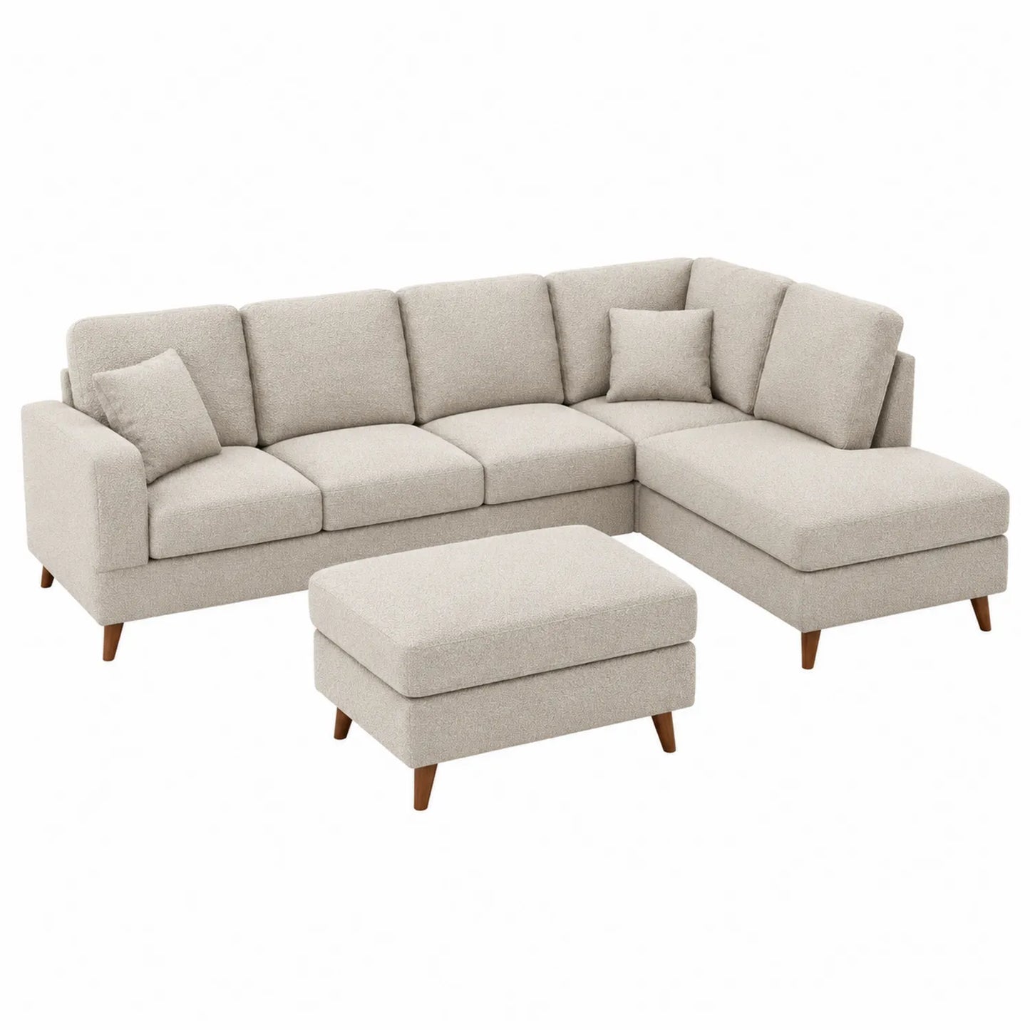 Ecksofa Set Eiche Stoff Beige mit Ottoman