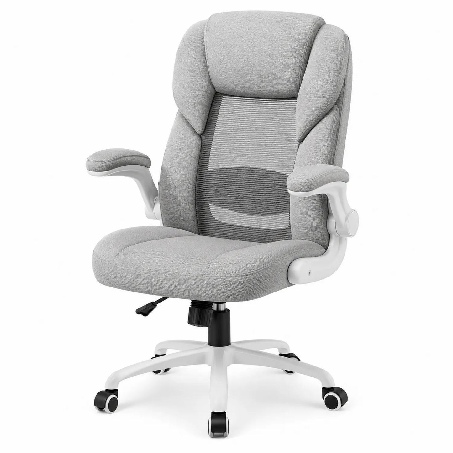 Ergonomischer Bürostuhl mit Netzrückenlehne und Klappbaren Armlehnen Stoff Grau