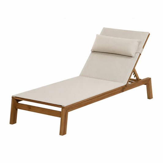 Akazienholz Sonnenliege mit Polyesterbezug Beige 200x65x35 cm