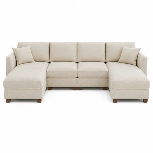 Ecksofa Stoff Beige mit Kissen