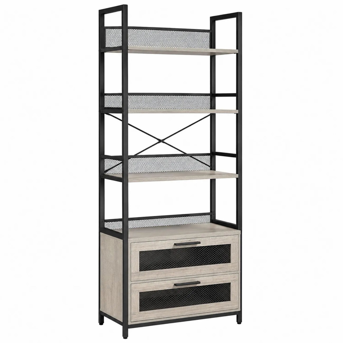 Bücherregal mit Schubladen Metall MDF Schwarz Grau 180cm