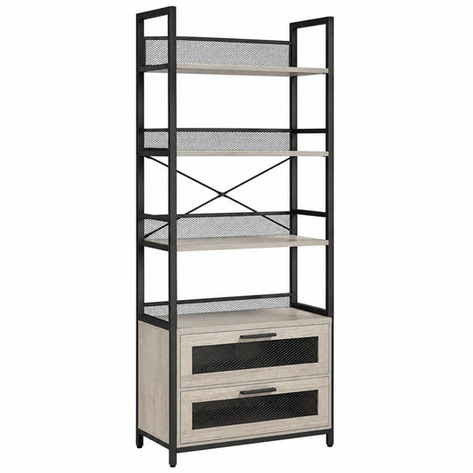 Bücherregal mit Schubladen Metall MDF Schwarz Grau 180cm