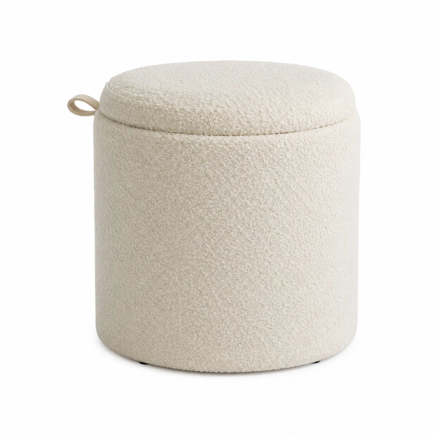 Runder Hocker Bouclé Creme 40x40 cm