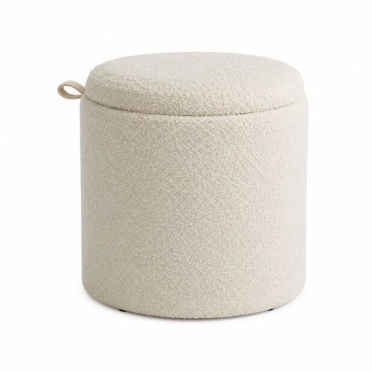Runder Hocker Bouclé Creme 40x40 cm