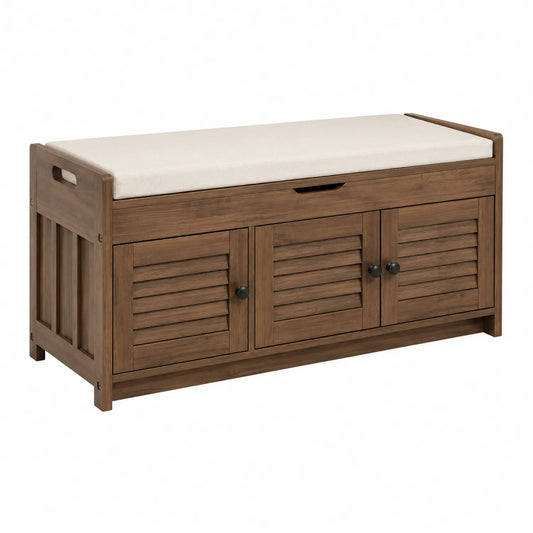 Holz Sitzbank mit Stauraum und Polyesterbezug