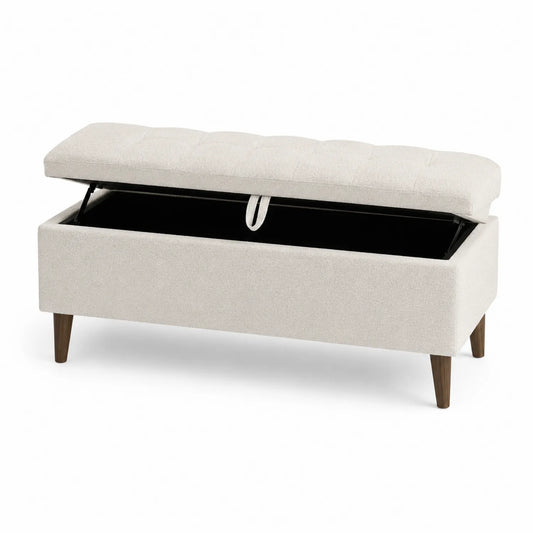 Polsterbank mit Stauraum Leinenstruktur Beige 120x40x45 cm