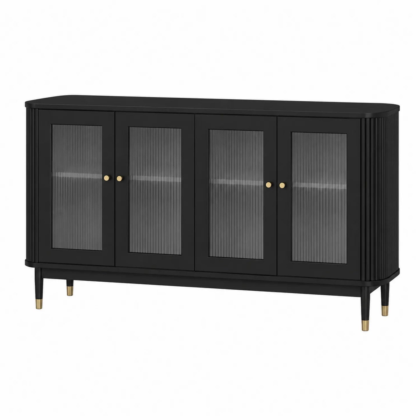 Sideboard MDF Schwarz mit Geriffeltem Sicherheitsglas