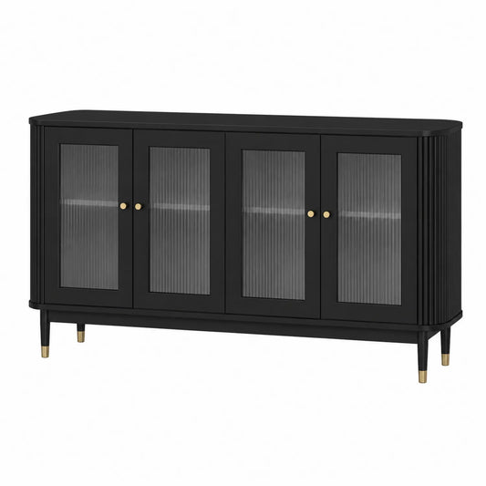 Sideboard MDF Schwarz mit Geriffeltem Sicherheitsglas