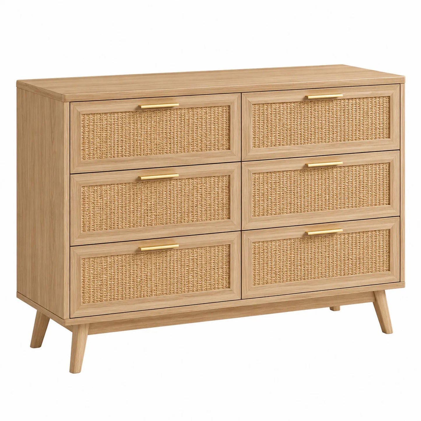 Kommode aus Holz und Rattan mit 6 Schubladen Natur 120x40x80cm
