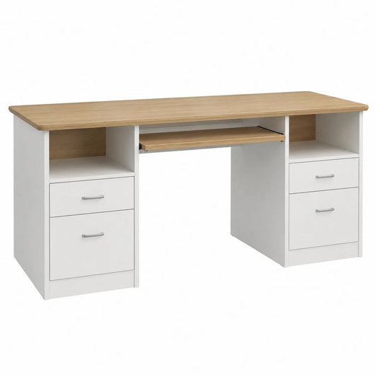 Schreibtisch MDF mit Eichefurnier Weiß 150cm