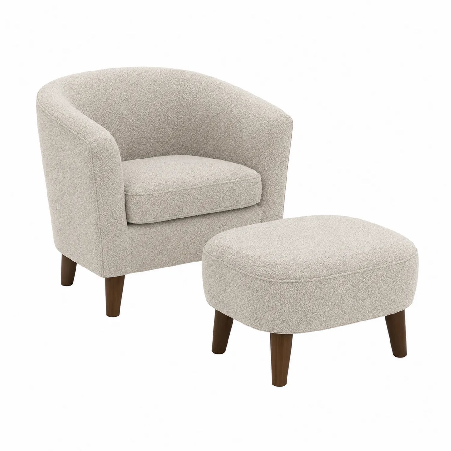 2-teiliges Set: Sessel und Hocker aus Stoff Beige mit Holzbeinen