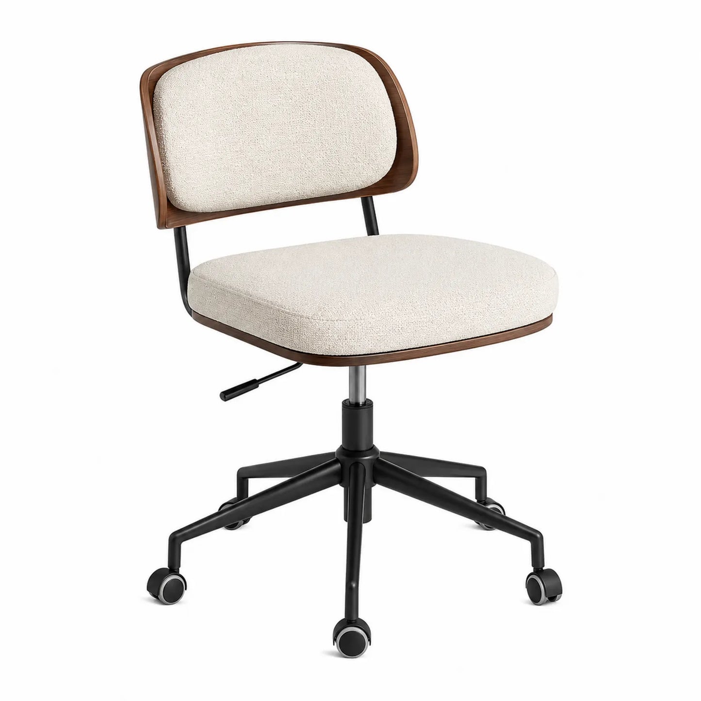 Bürostuhl aus Stoff mit Walnussholzrückseite, Beige