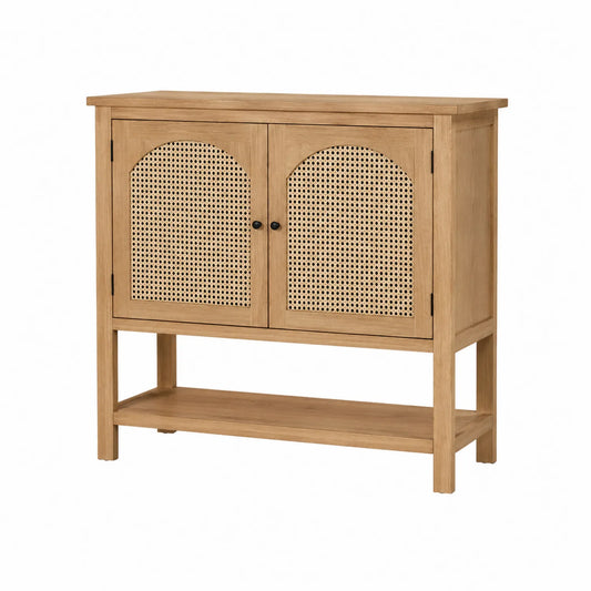 Sideboard aus Massivholz mit Rattangeflecht Türen Natur