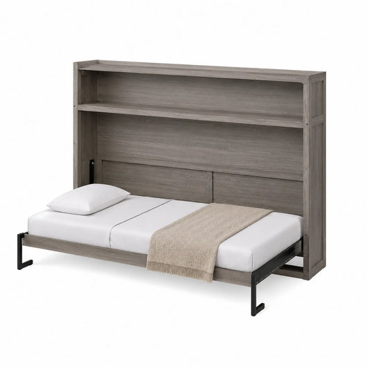 Holz Wandklappbett mit Regal Hellgrau 90x200 cm