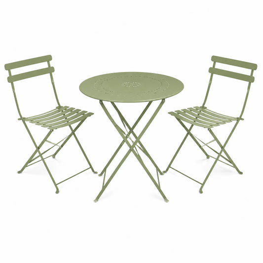 Gartenmöbel-Set Metall Grün Tisch 60cm mit 2 Klappstühlen