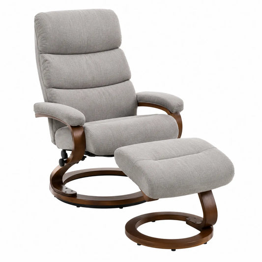 Sessel mit Hocker Set Holzgestell Stoffbezug Hellgrau