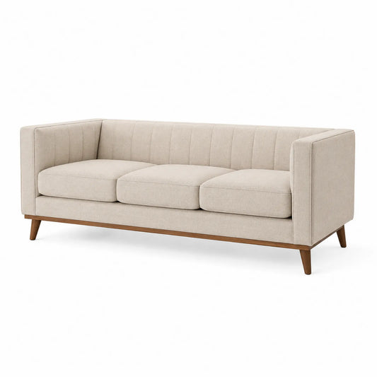 3-Sitzer Stoffsofa Beige mit Holzrahmen 220cm