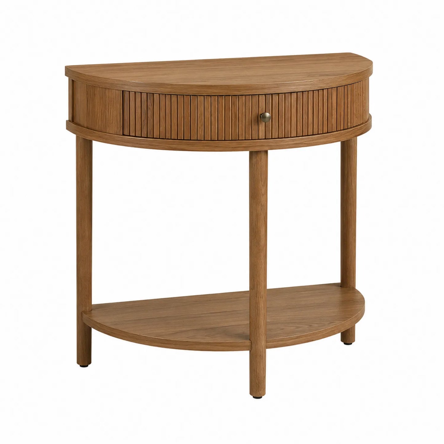 Konsolentisch Halbkreisform mit Schublade aus Eichenholz, Braun, 80x30x75cm