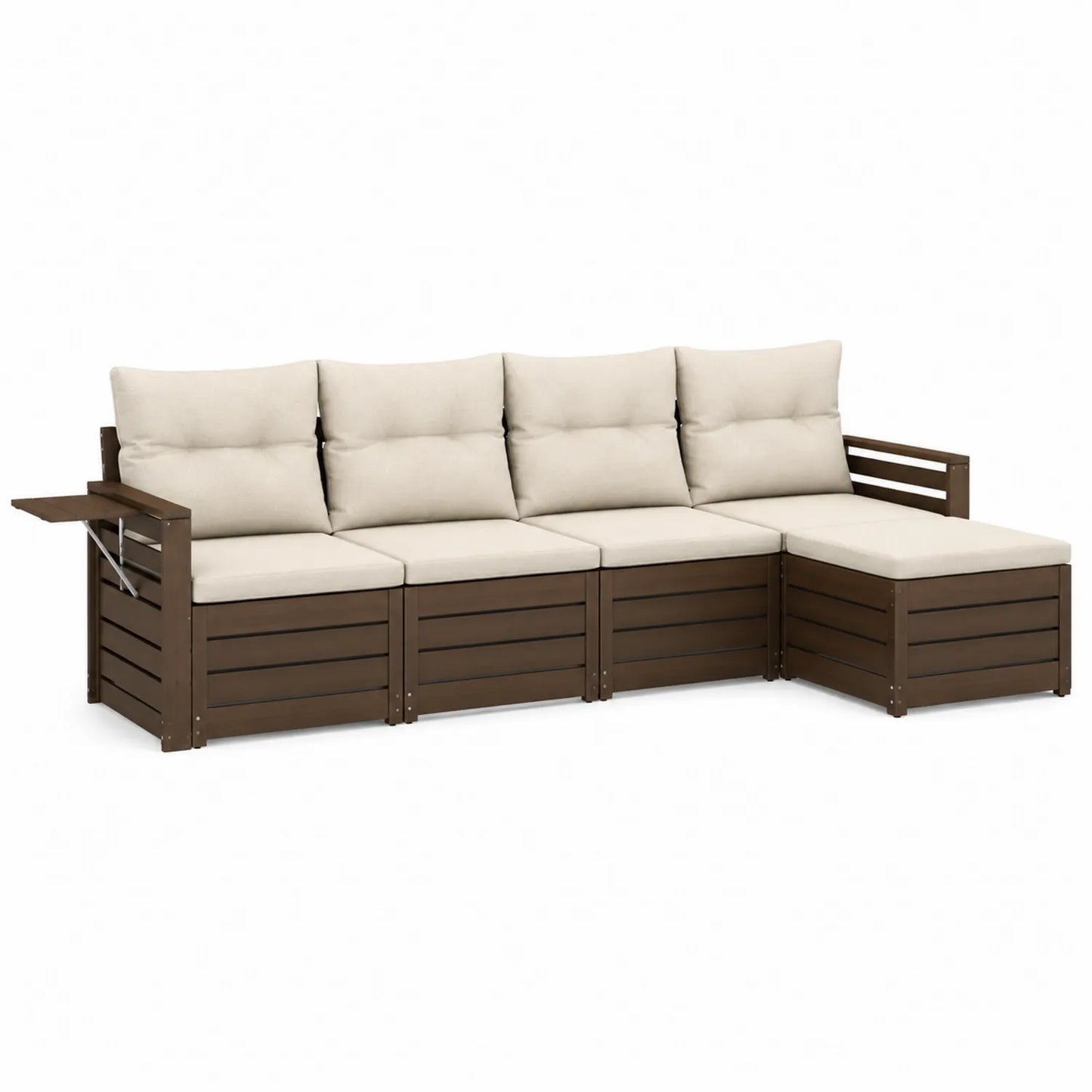 Garten-Ecksofa aus Akazienholz mit Kissen Braun/Creme