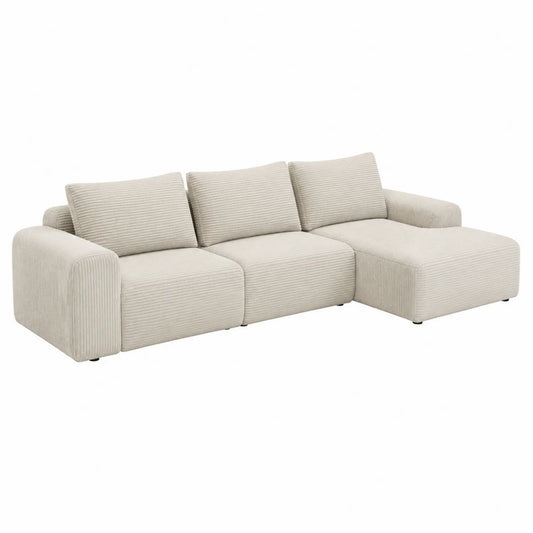 Ecksofa Cord Beige mit Ottomane