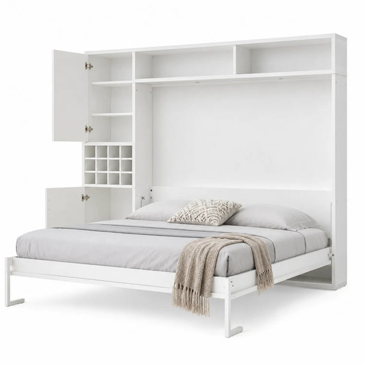 Wandklappbett mit Regal Holzwerkstoff Weiß 200x160 cm