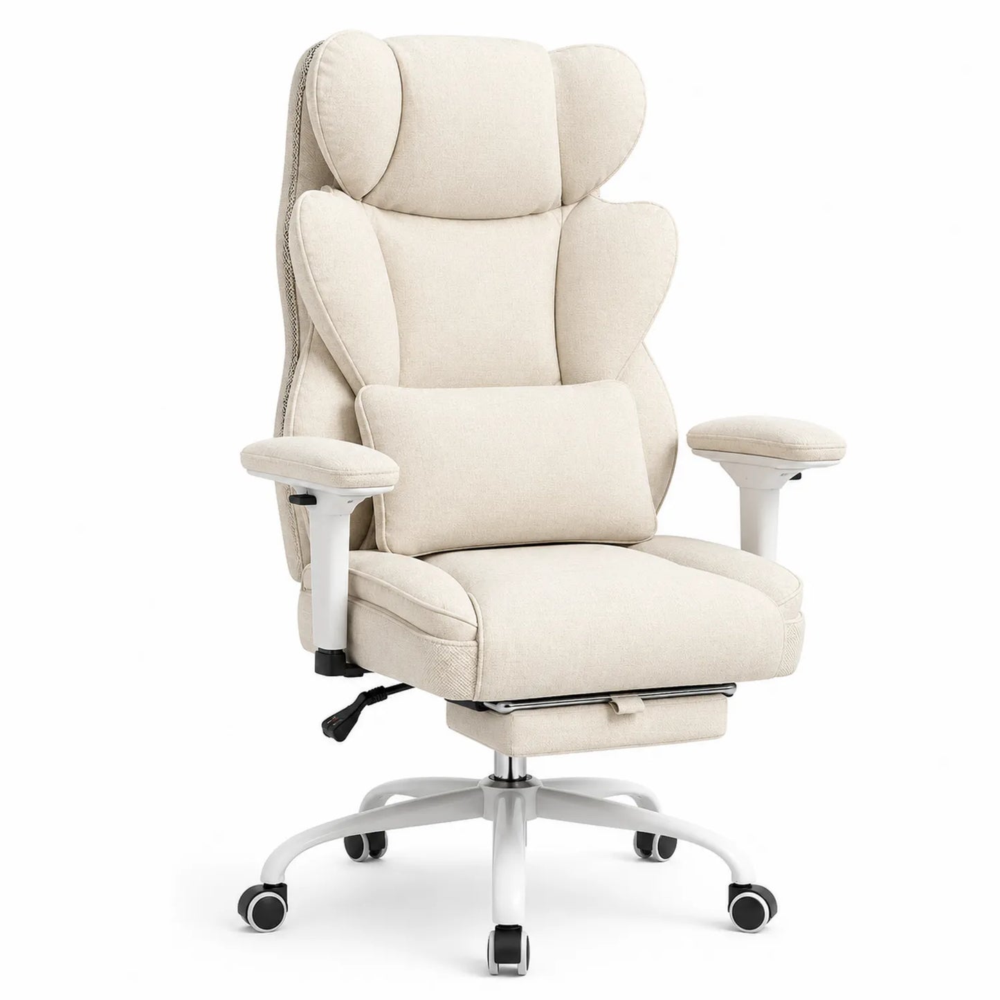 Ergonomischer Bürostuhl mit Kopfstütze und verstellbarer Lehne Stoff Creme