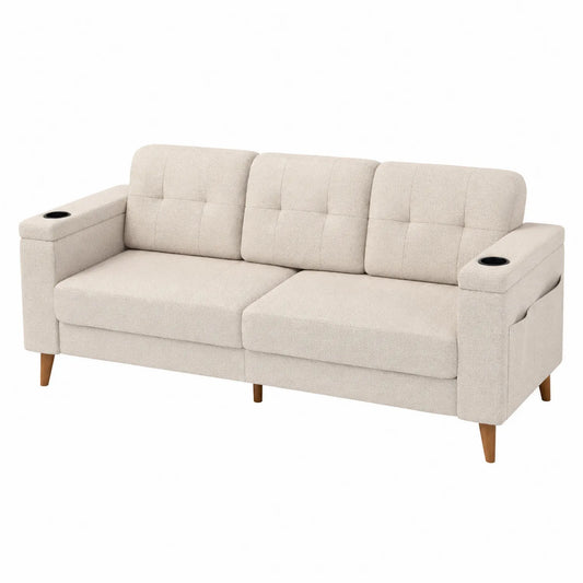 Dreier-Sofa aus Stoff mit Getränkehalter Beige