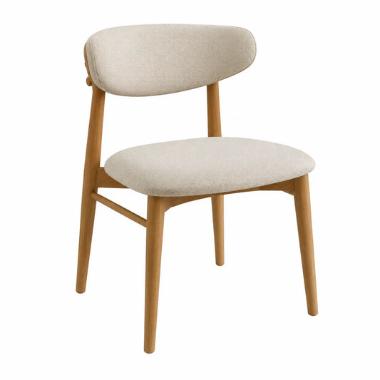 Esszimmerstuhl aus Eichenholz und Leinenbezug, Beige