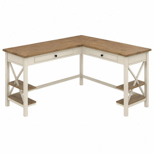 Eckschreibtisch L-förmig Massivholz und Weiß 150x150x75 cm