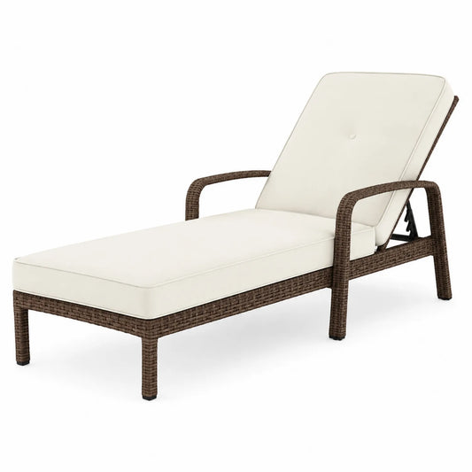 Gartenliege aus Polyrattan Braun mit Polyester Polsterung Cremeweiß Verstellbar