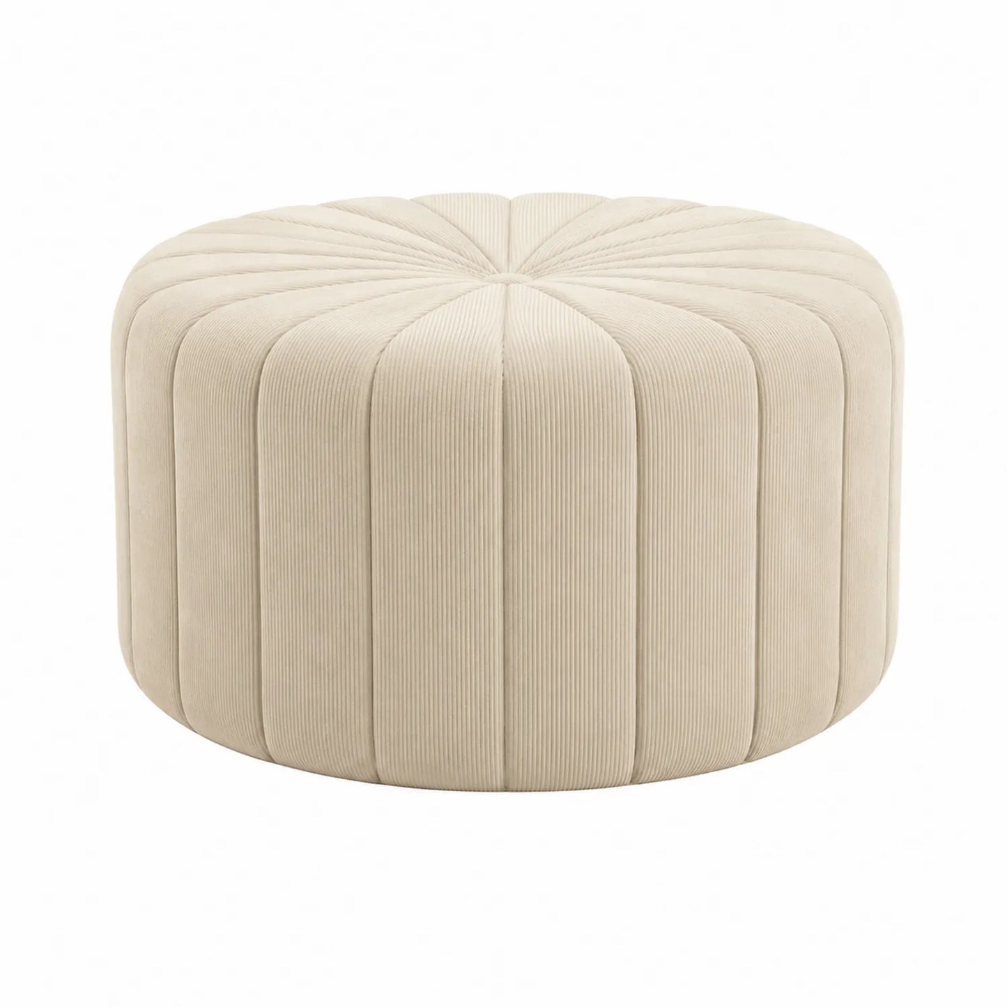 Runder Hocker aus Cordstoff Beige 60cm