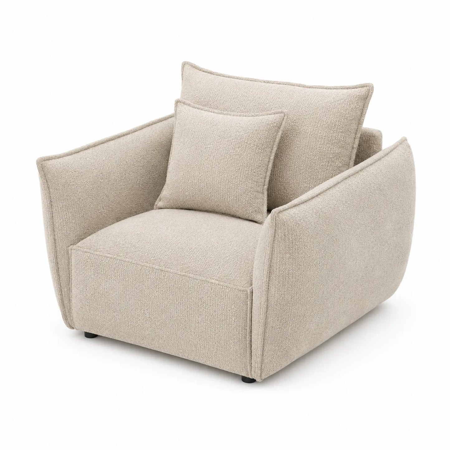 Bouclé Sessel mit Holzrahmen und Kissen Beige