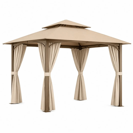 Pavillon mit Stahlrahmen und Polyesterdach Beige 3x3m