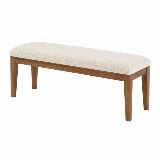 Holzbank mit Bouclé-Stoff Sitzfläche Beige 120cm