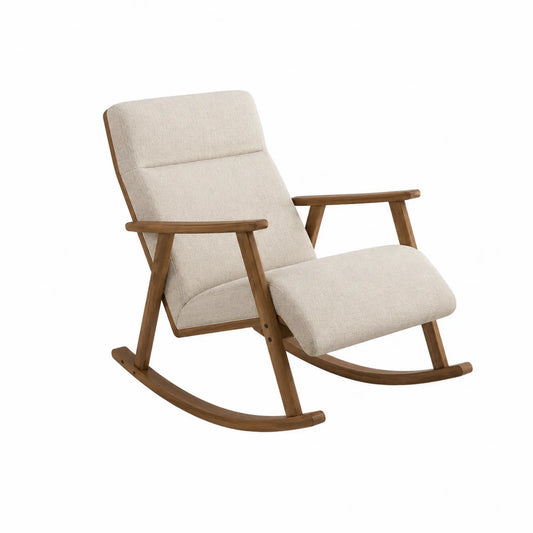 Schaukelstuhl aus Holz mit Leinenbezug Beige