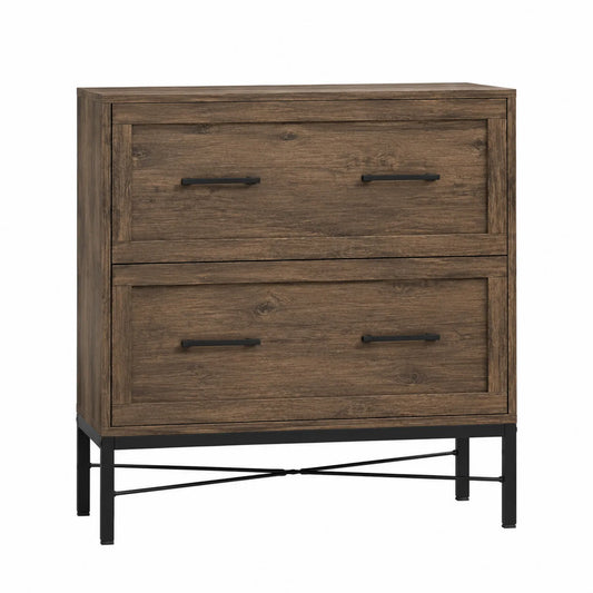 Aktenschrank Holz mit Metallgestell Dunkelbraun/Schwarz